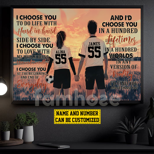 Vintage Personalized Soccer Couple Canvas Painting, I Choose You Romantic Quotes Wall Art Decor, Poster Valentine's Day Gift For Soccer-Loving Couple