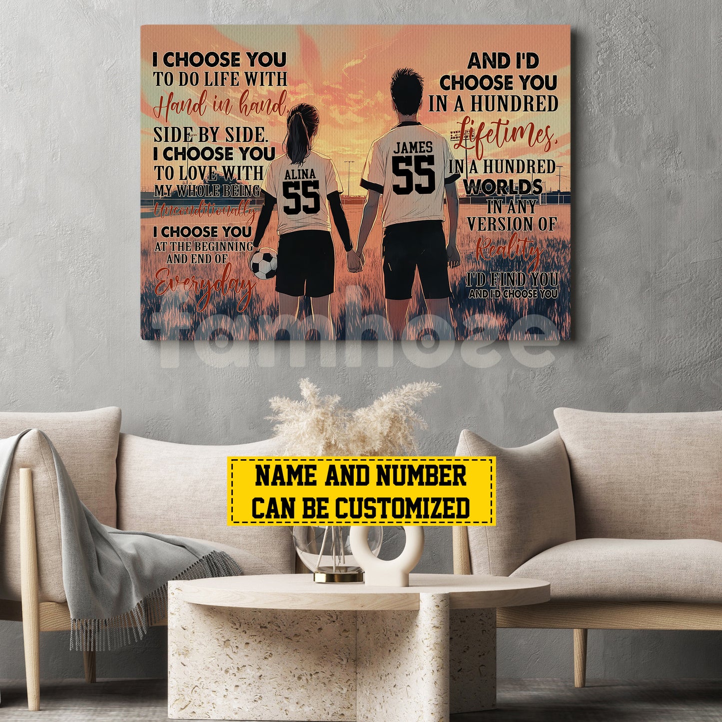 Vintage Personalized Soccer Couple Canvas Painting, I Choose You Romantic Quotes Wall Art Decor, Poster Valentine's Day Gift For Soccer-Loving Couple