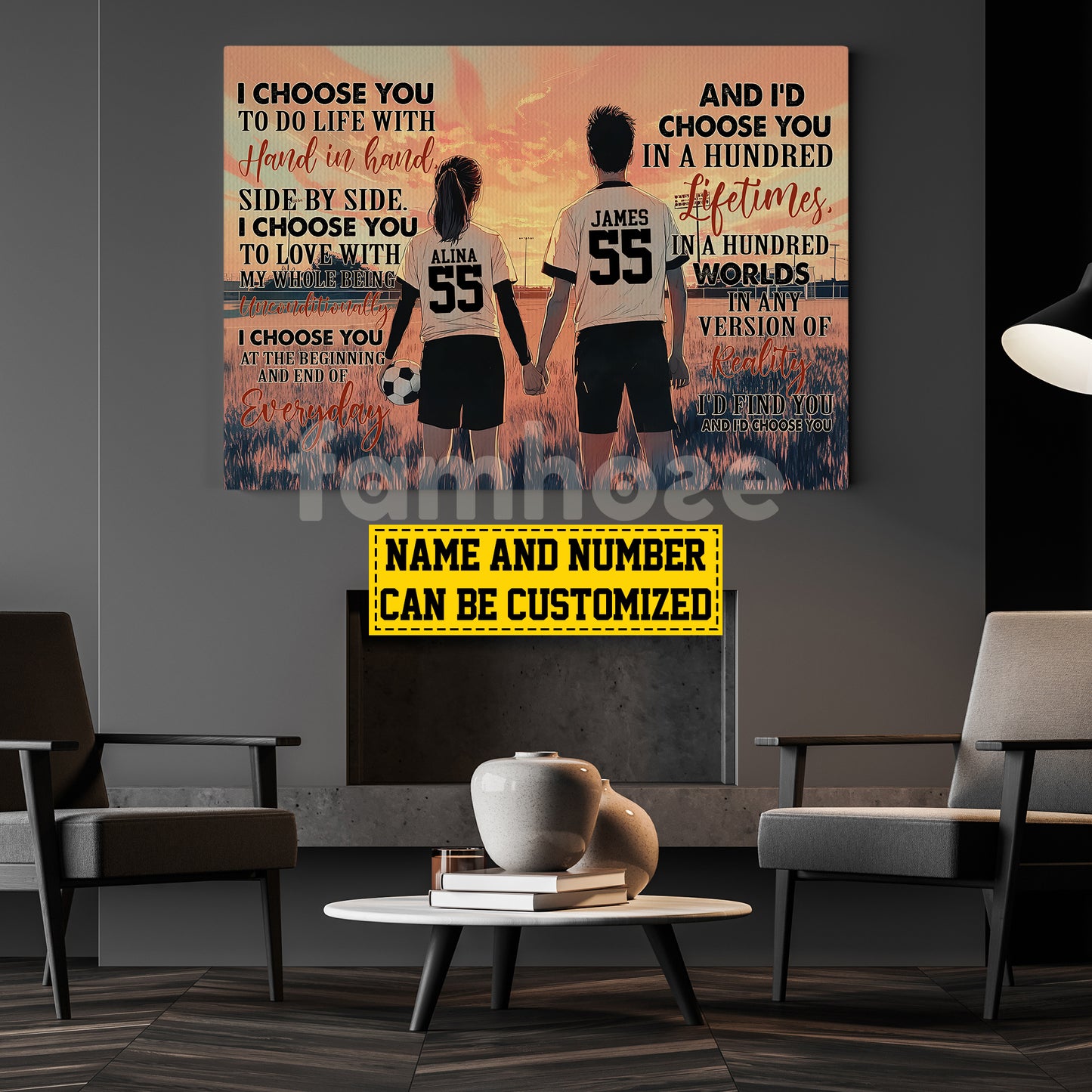 Vintage Personalized Soccer Couple Canvas Painting, I Choose You Romantic Quotes Wall Art Decor, Poster Valentine's Day Gift For Soccer-Loving Couple
