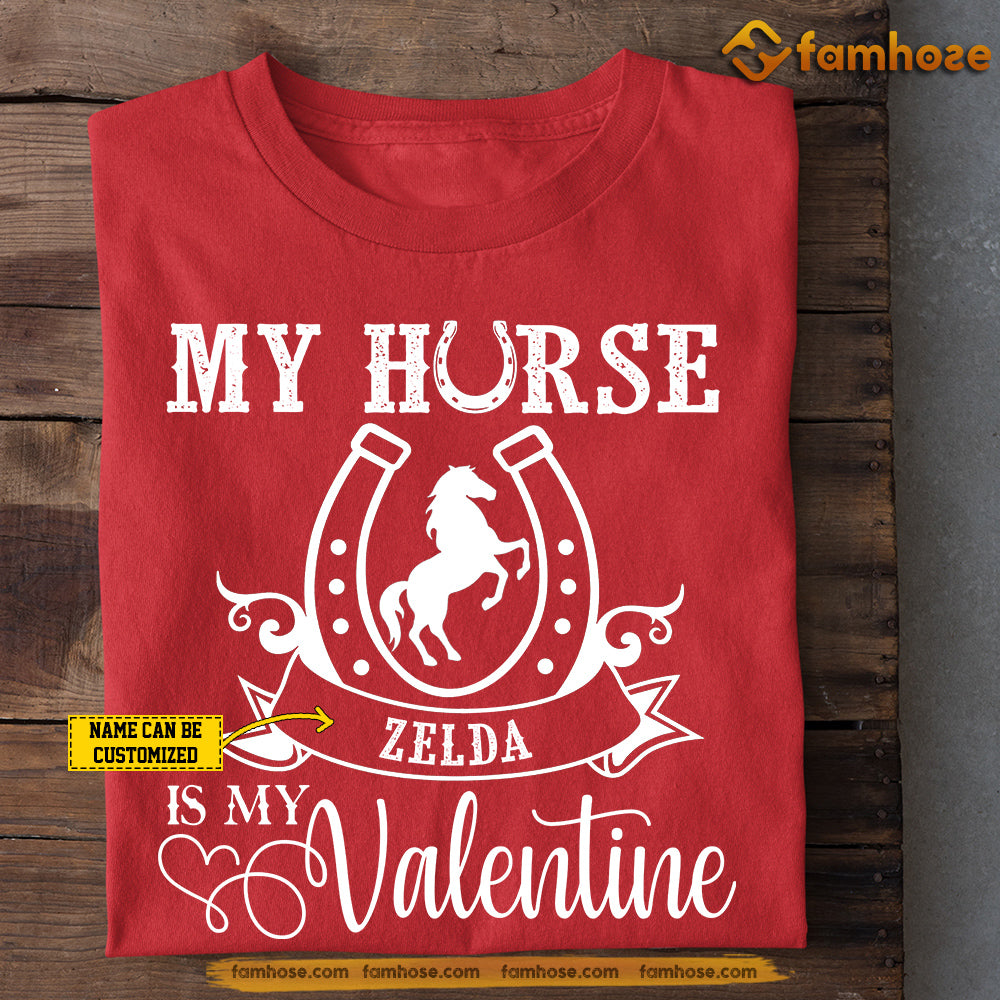 Personalized Valentine Horse T-shirt, My Heart Is My Valentine Tees Valentine's Day Gift For Cowboys And Cowgirls, Rodeo Lovers