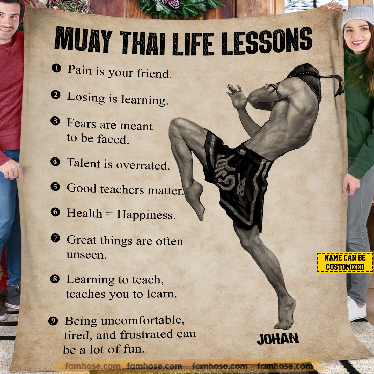 Motivational Personalized Muay Thai Fleece Blanket, Muay Thai Life Lessons Woven Blanket, Cool Sherpa Blanket Gift For Muay Thai Lovers