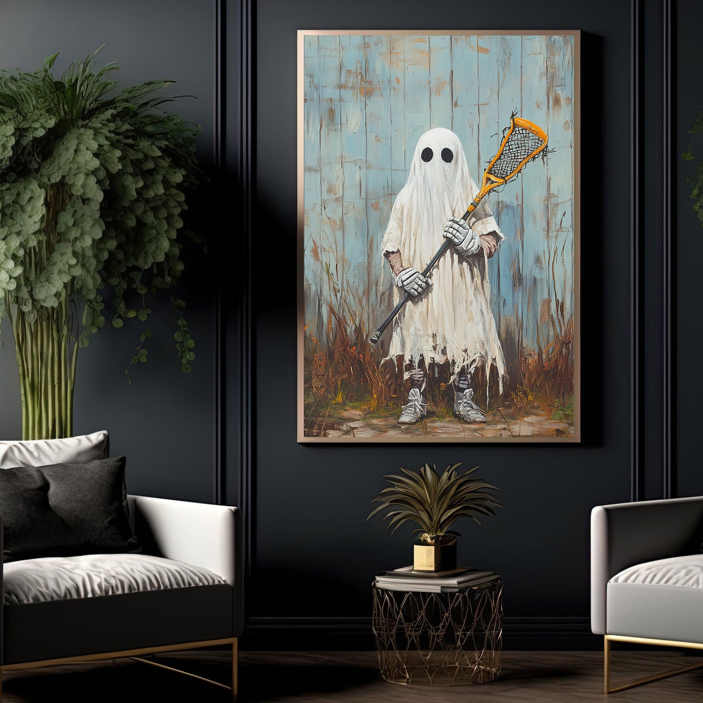 Spectral Lacrosse, Lacrosse Canvas Painting, Spooky Season Wall Art Decor, Halloween Poster Gift For Lacrosse Lovers