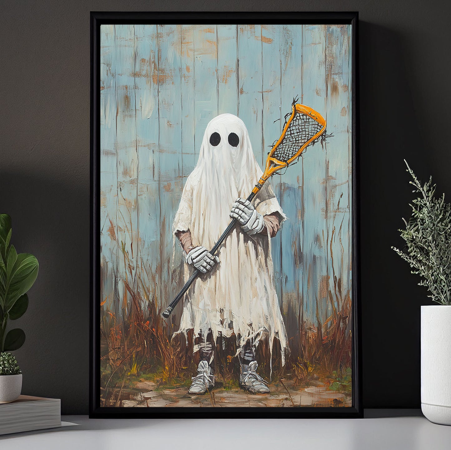 Spectral Lacrosse, Lacrosse Canvas Painting, Spooky Season Wall Art Decor, Halloween Poster Gift For Lacrosse Lovers