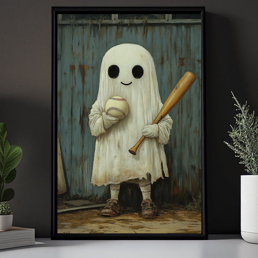 Boo At Bat, Baseball Canvas Painting, Spooky Season Wall Art Decor, Halloween Poster Gift For Baseball Lovers