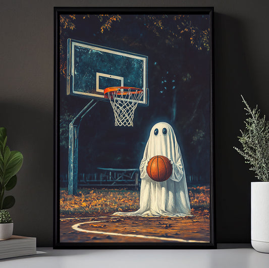 Hoop Haunter, Basketball Canvas Painting, Spooky Season Wall Art Decor, Halloween Poster Gift For Basketball Lovers