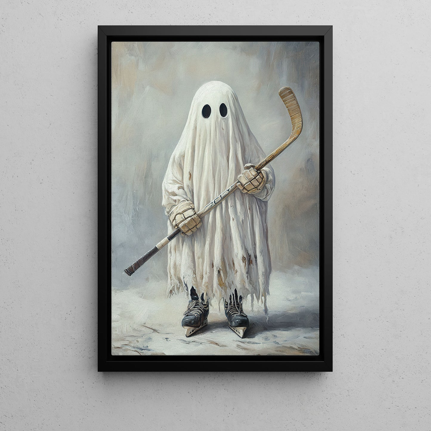 Phantom On Ice, Hockey Canvas Painting, Spooky Season Wall Art Decor, Halloween Poster Gift For Hockey Lovers