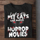 Cool Halloween Cat T-shirt, I Just Want To Pet Cats Watch Horror Movies, Gift For Cat Lovers, Cat Tees, Cat Owners