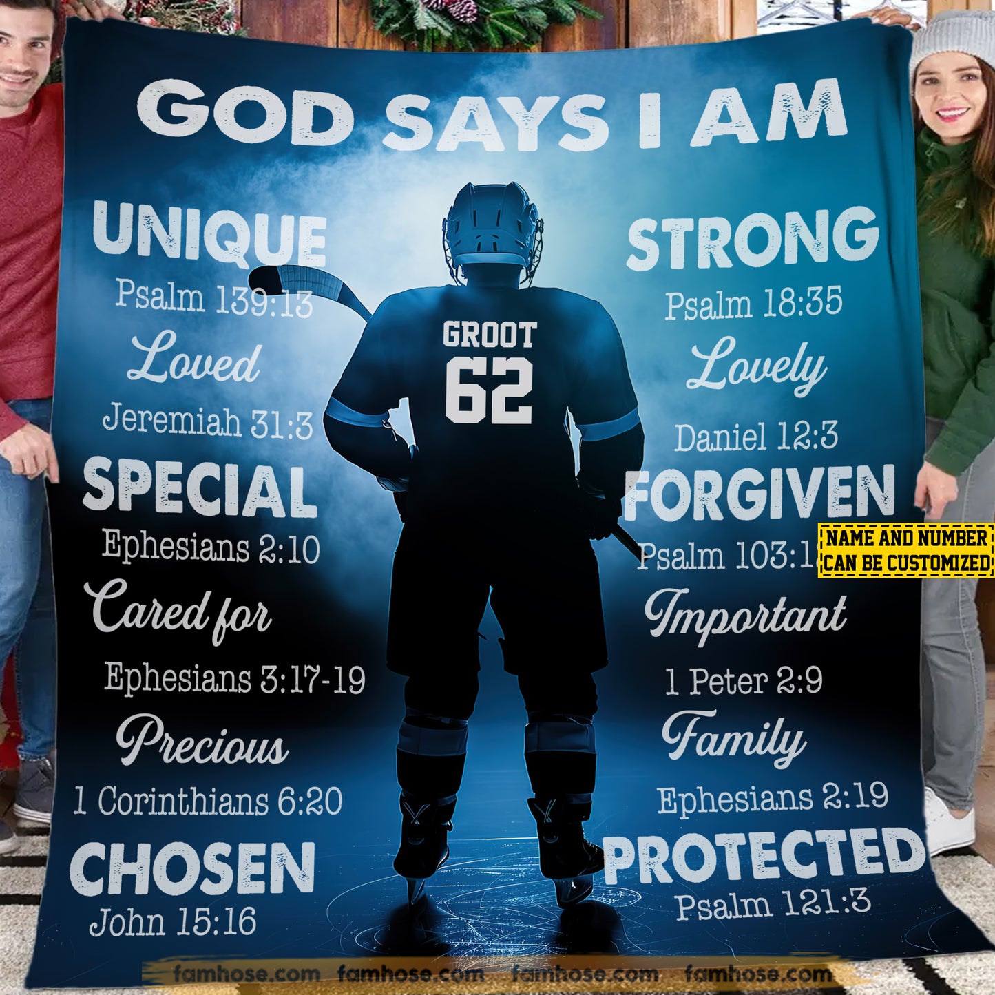 Cool Personalized Hockey Fleece Blanket, God Says I Am Woven Blanket, Cool Sherpa Blanket Gift For Hockey Lovers, God Lovers