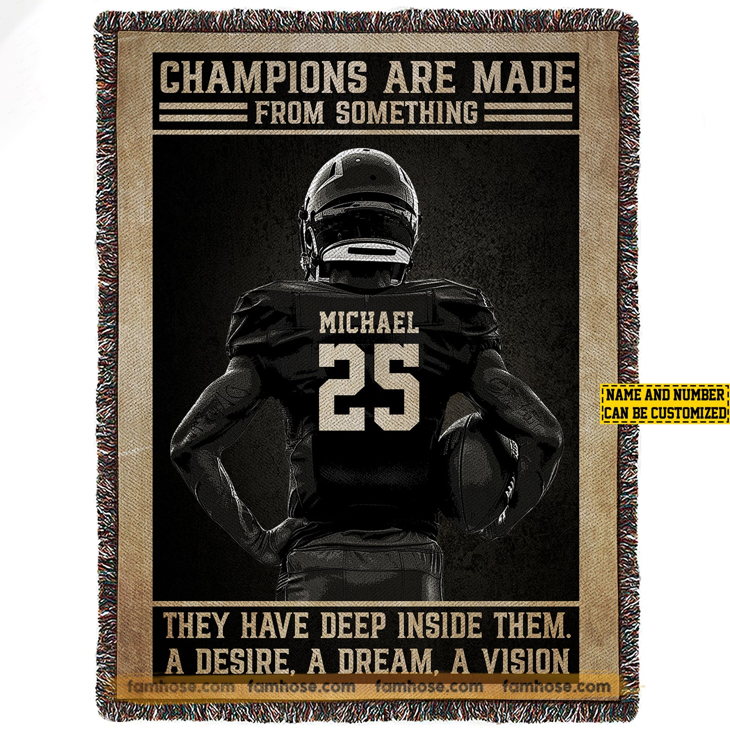 Motivational Personalized Football Boy Fleece Blanket, Champions Are Made From Something Woven Blanket, Cool Sherpa Blanket Gift For Football Lovers