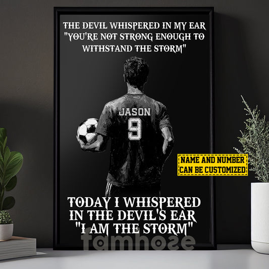 Cool Personalized Soccer Boy Canvas Painting, I Am The Storm Sport Wall Art Decor, Poster Gift For Soccer Lovers