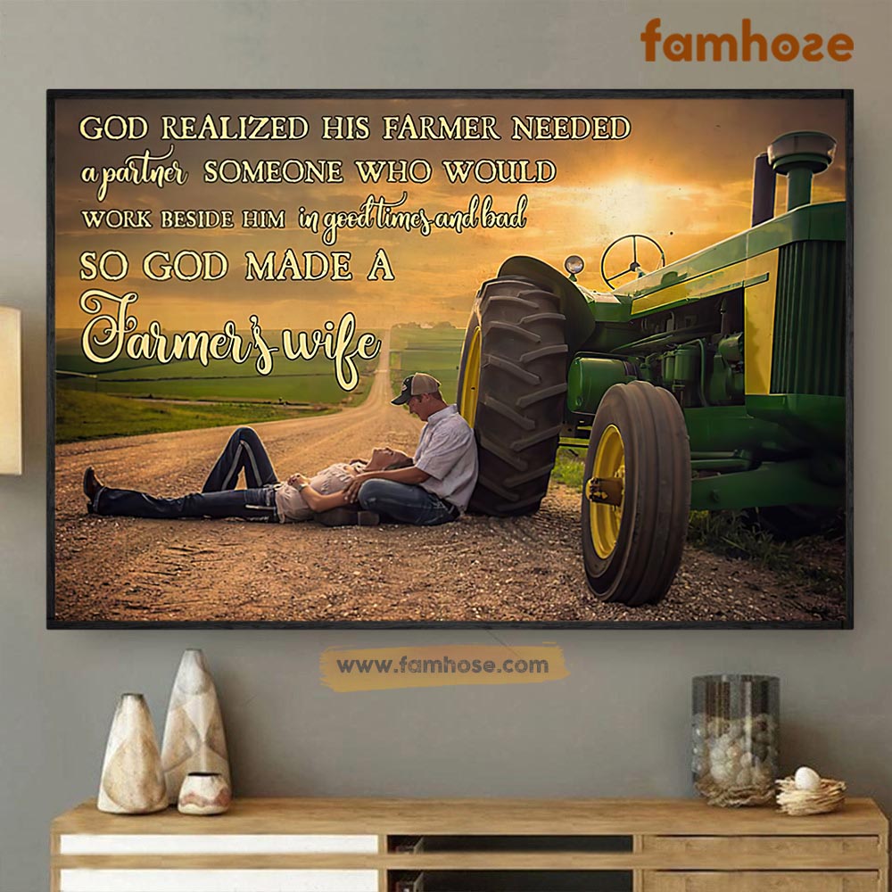 Valentine Farm Poster & Canvas, Someone Who Would Work Beside Him God Made A Farmer's Wife, Farmer Canvas Wall Art, Poster Gift For Farm Lovers