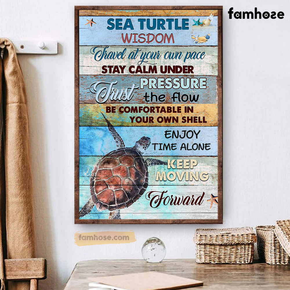 Turtle Poster/Canvas, Travel At Your Own Pace Stay Calm Under, Turtle Canvas Wall Art, Poster Gift For Turtle Lovers