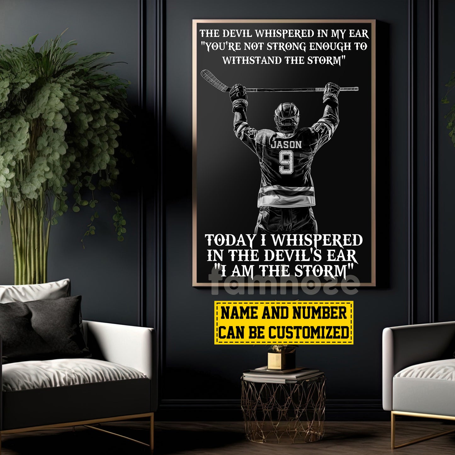 Cool Personalized Hockey Boy Canvas Painting, I Am The Storm Sport Wall Art Decor, Poster Gift For Hockey Lovers