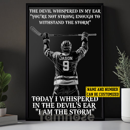 Cool Personalized Hockey Boy Canvas Painting, I Am The Storm Sport Wall Art Decor, Poster Gift For Hockey Lovers