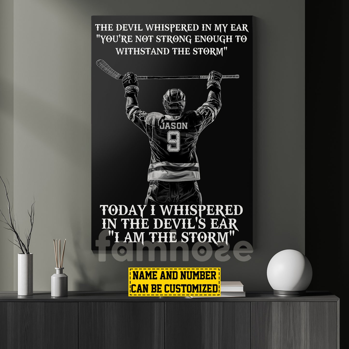 Cool Personalized Hockey Boy Canvas Painting, I Am The Storm Sport Wall Art Decor, Poster Gift For Hockey Lovers