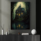 The Witchy House Dark Beside The River Surreal Halloween Canvas Painting, Wall Art Decor - Horror Haunting House Poster Halloween Gift