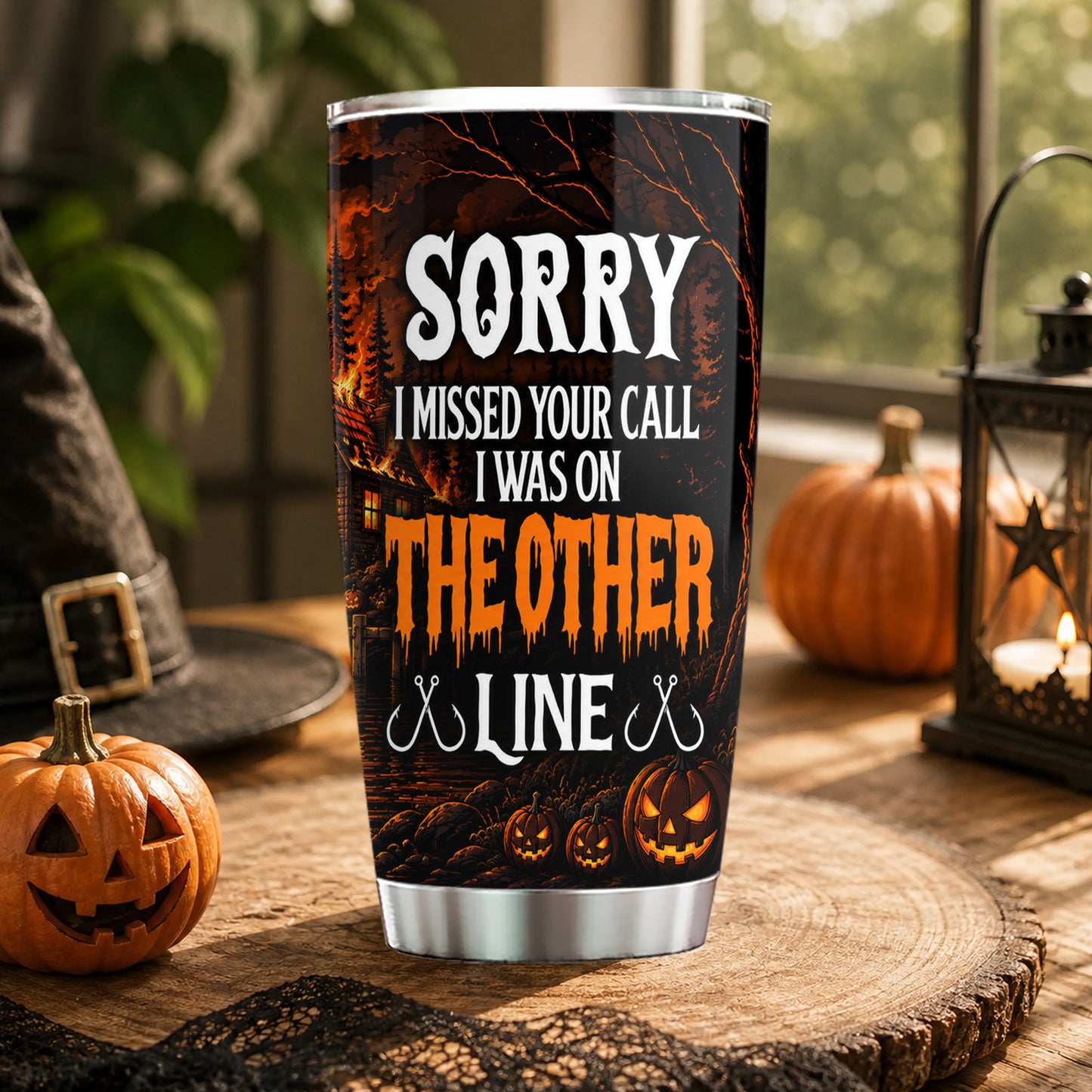 Personalized Halloween Fishing Skeleton Tumbler, Sorry I Missed Your Call, Spooky Season Stainless Steel Tumbler, Travel Mug Tumblers Gift For Fishing Lover