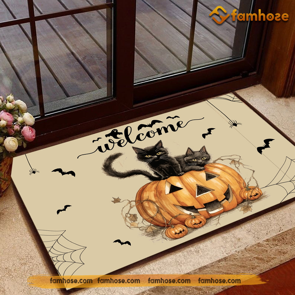 Black Cat mystic flooring mat, magical celestial witchy doormat, cat lover  gift