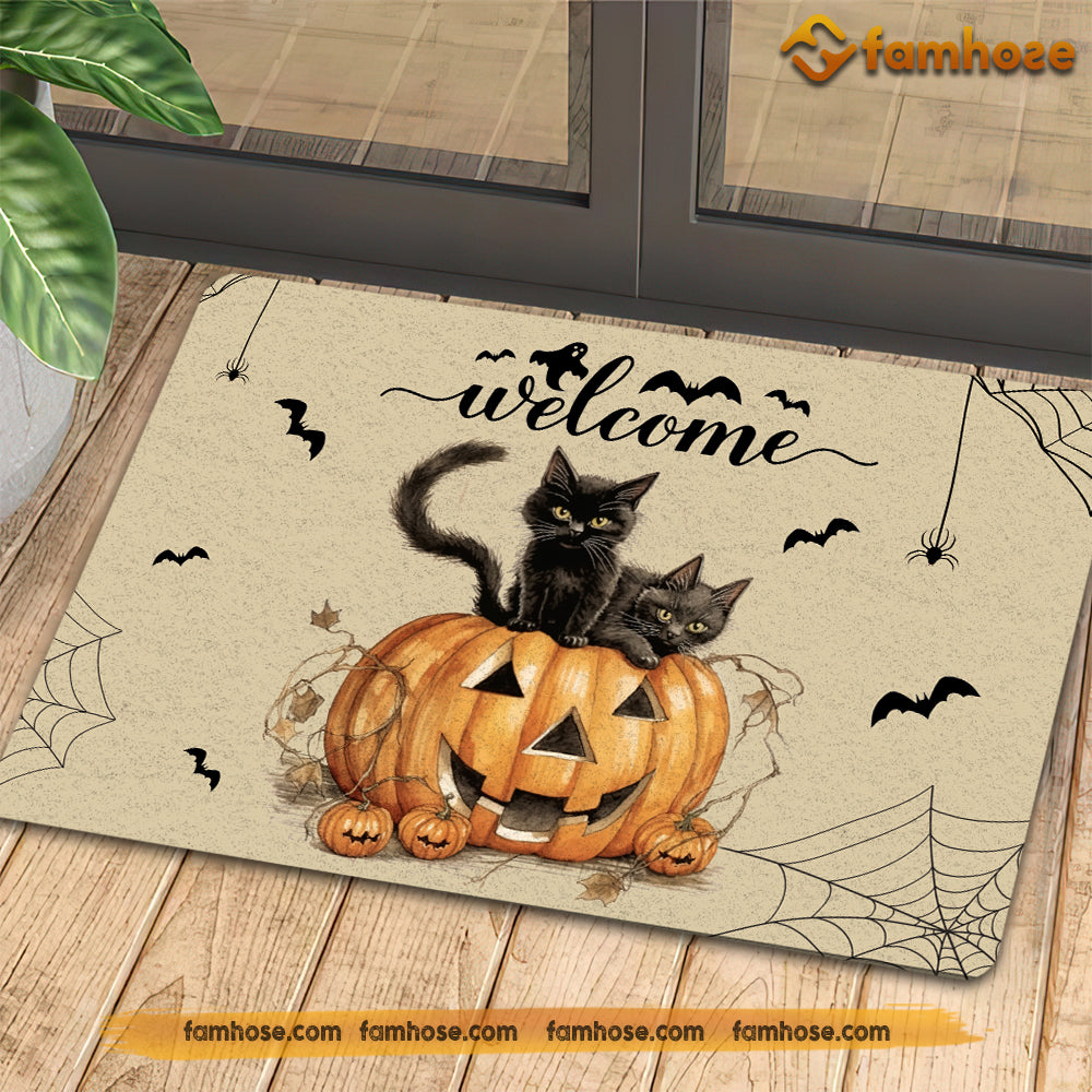 Black Cat mystic flooring mat, magical celestial witchy doormat, cat lover  gift