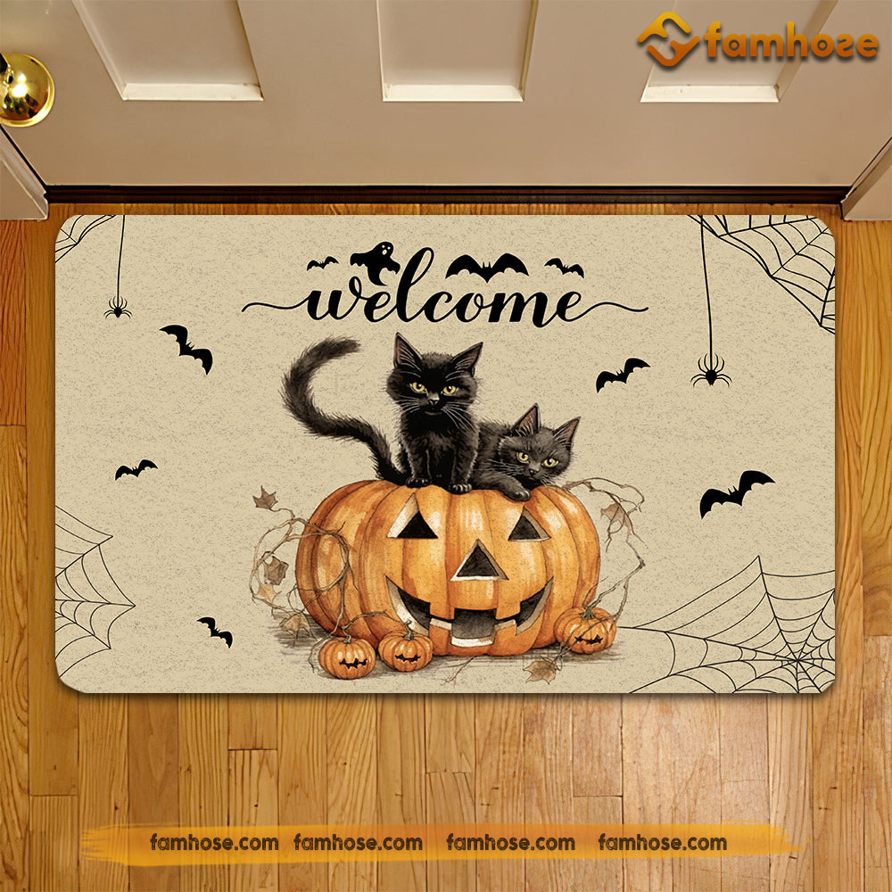 Witch familiar Black cat silhouette doormat Halloween