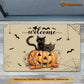 Halloween Black Cat Doormat, Welcome Cats In A Pumpkin, Housewarming Gift, Doormat Decor