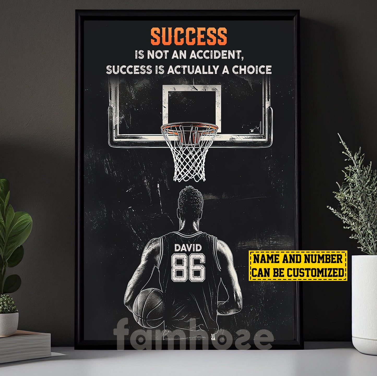 Motivational Personalized Basketball Boy Canvas Painting, Success Is Actually A Choice Sport Wall Art Decor, Poster Gift For Basketball Lovers