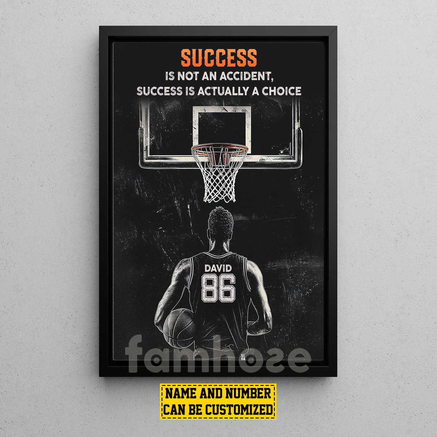 Motivational Personalized Basketball Boy Canvas Painting, Success Is Actually A Choice Sport Wall Art Decor, Poster Gift For Basketball Lovers