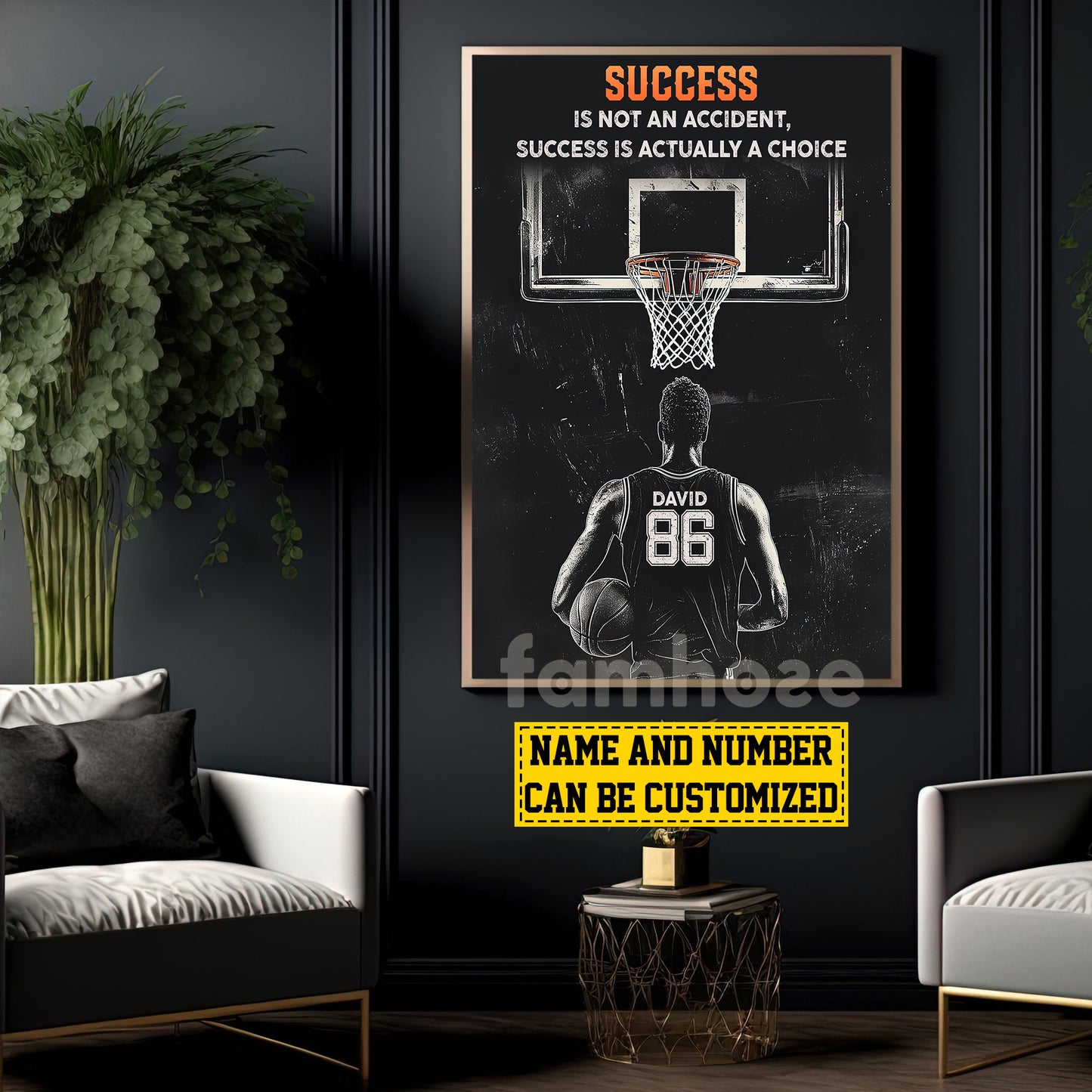 Motivational Personalized Basketball Boy Canvas Painting, Success Is Actually A Choice Sport Wall Art Decor, Poster Gift For Basketball Lovers