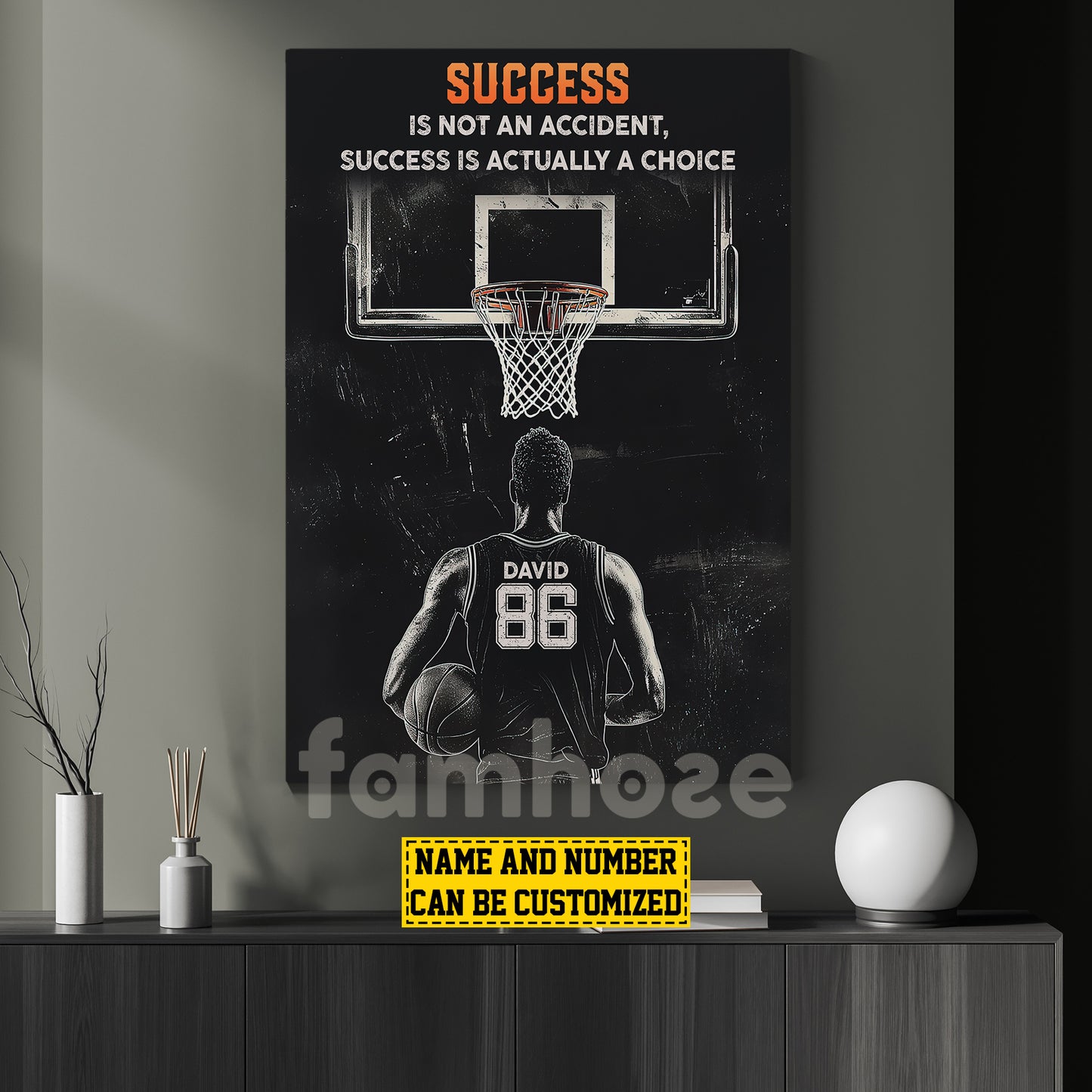 Motivational Personalized Basketball Boy Canvas Painting, Success Is Actually A Choice Sport Wall Art Decor, Poster Gift For Basketball Lovers