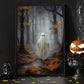 Ghost In Mysterious Forest Autumn Leaves Canvas Wall Art - Dark Academia Ghost Poster Halloween Gift Artwork Decoration For Living Room Bed Room