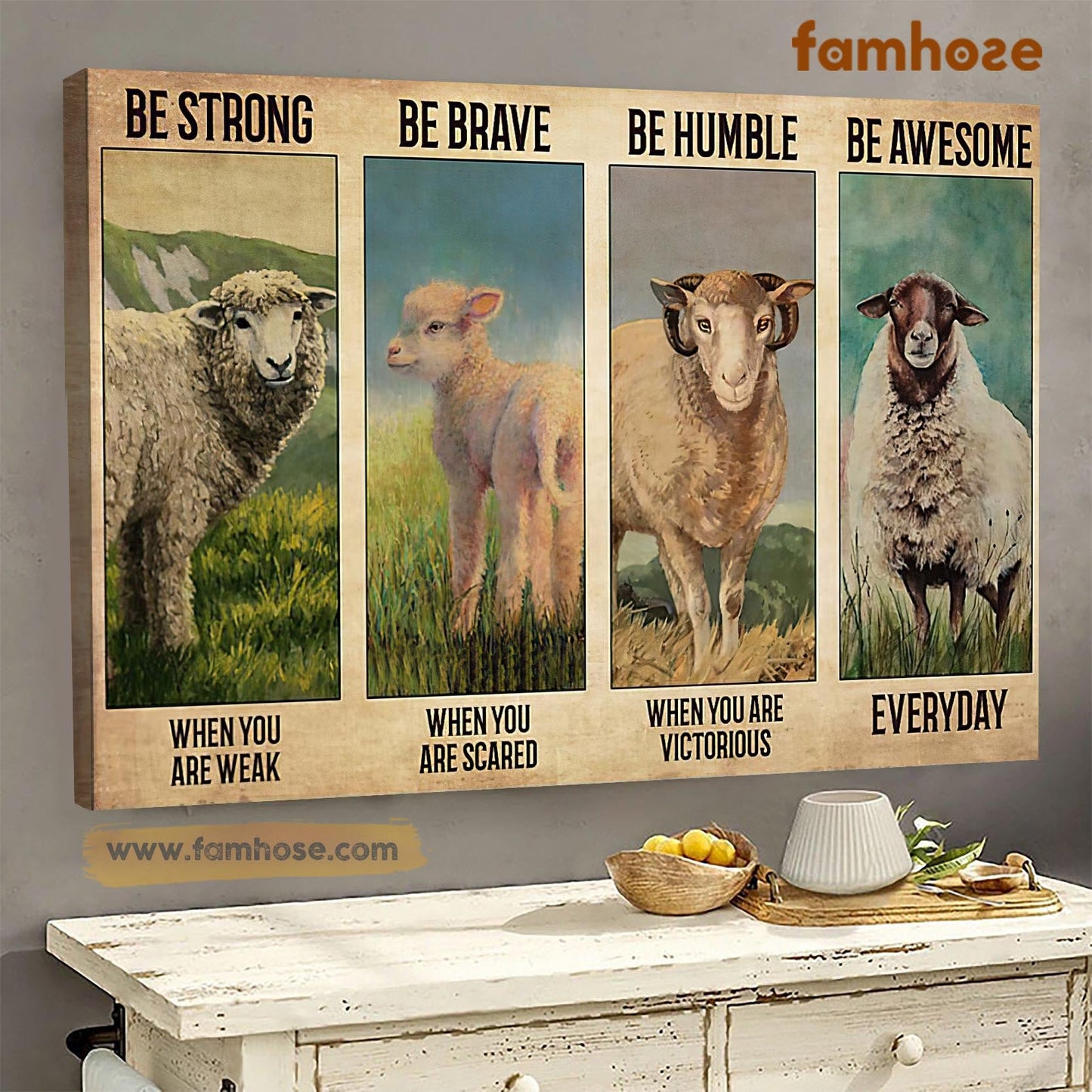 Sheep Poster & Canvas, Be Strong When You Are Weak Be Brave When You Are Scared, Sheep Canvas Wall Art, Poster Gift For Sheep Lovers