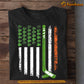 Cool Patrick's Day Hockey T-shirt, Lucky Shamrocks On A USA Flag Tees Patrick's Day Gift For Hockey Lovers