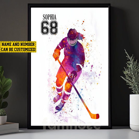 Cool Personalized Hockey Girl Canvas Painting, Colorful Confidence Sports Wall Art Decor, Poster Gift For Hockey Lovers