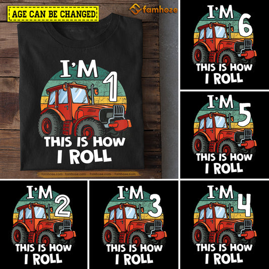 Old Vintage Tractor Birthday T-shirt, This Is How I Roll Birthday Tees Gift For Kids Boys Girls Tractor Lovers, Age Can Be Changed