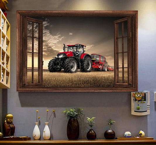 Tractor Poster & Canvas, Red Tractor In Farm, Tractor Canvas Wall Art, Poster Gift For Tractor Lovers