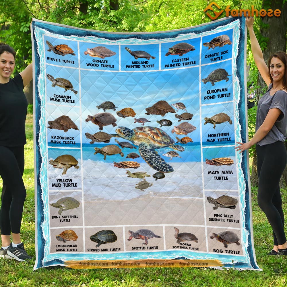 Turtle Blanket, Many Kind Of Turtle Arrange Heart Fleece Blanket - Sherpa Blanket Gift For Turtle Lover