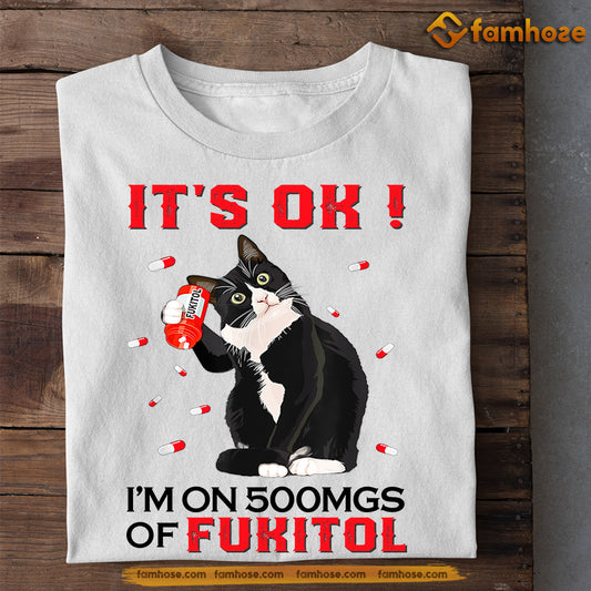 Cool Cat T-shirt, It's Ok I'm On 500MGS Of, Gift For Cat Lovers Who Supports Breast Cancer Awareness