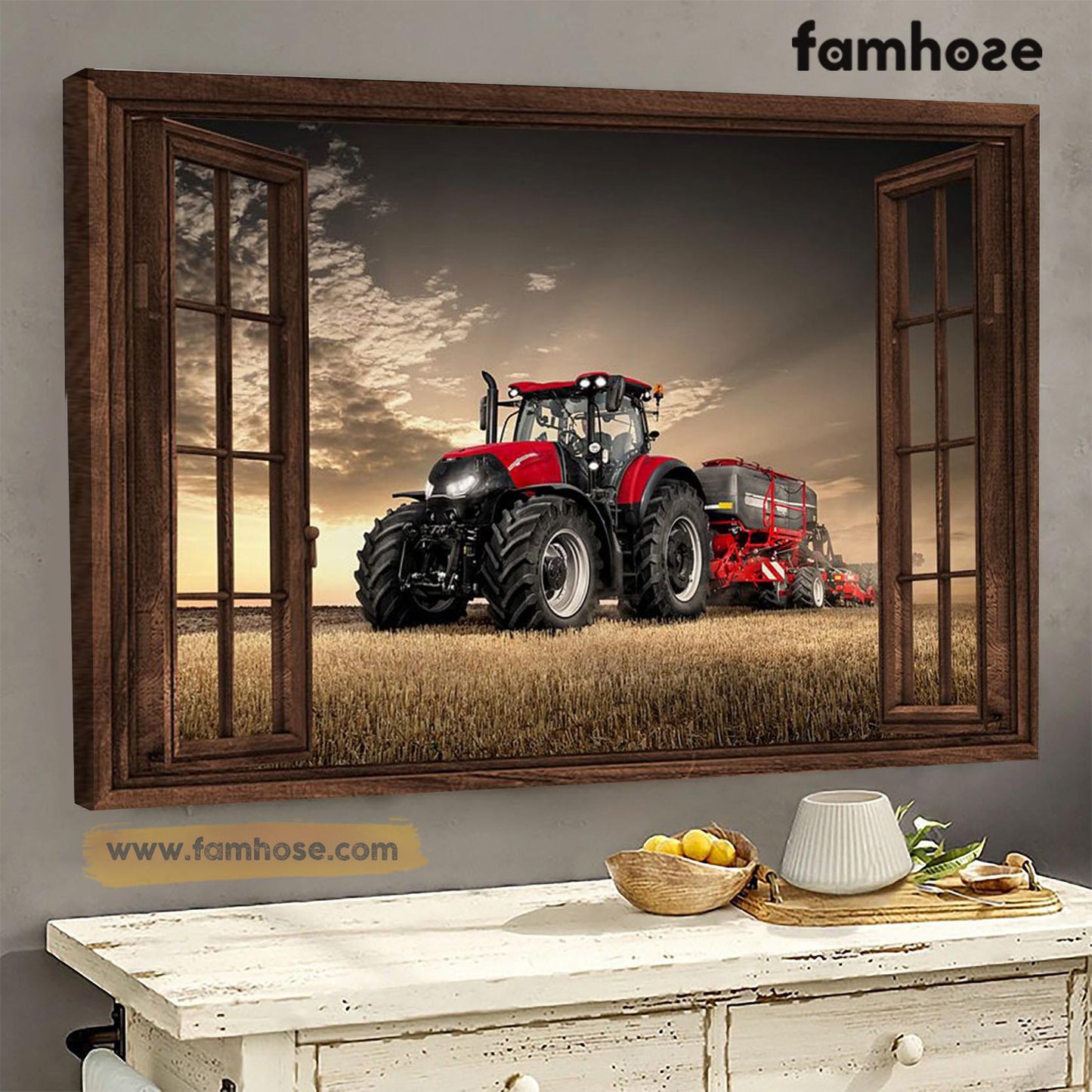 Tractor Poster & Canvas, Red Tractor In Farm, Tractor Canvas Wall Art, Poster Gift For Tractor Lovers