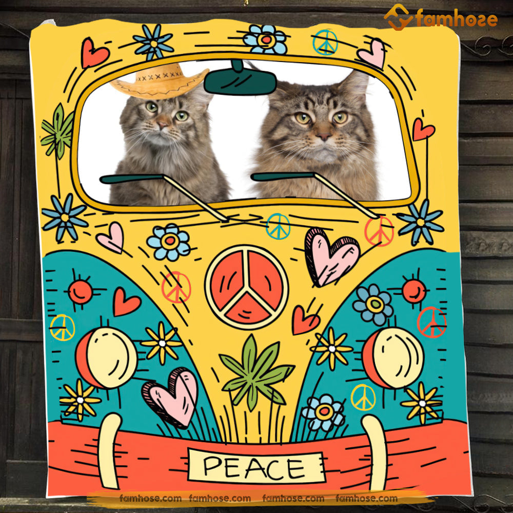 Cat Blanket, Cats Pattern Peace Fleece Blanket - Sherpa Blanket Gift For Cat Lover, Cat Owners