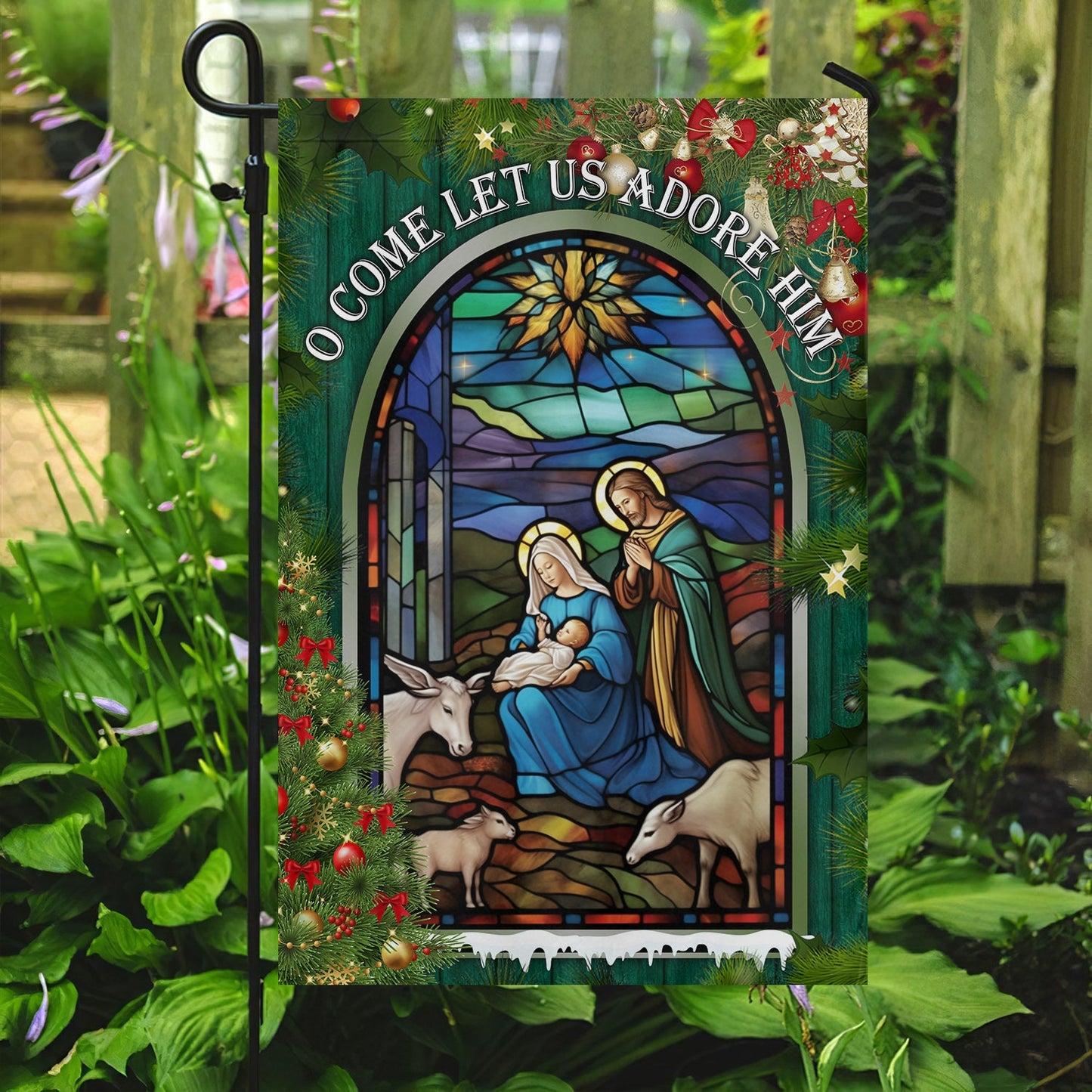 Holy Family O Come Let Us Adore Him Christmas Garden Flag - House Flag, Nativity Religious Winter Jesus Christians Flag Gift