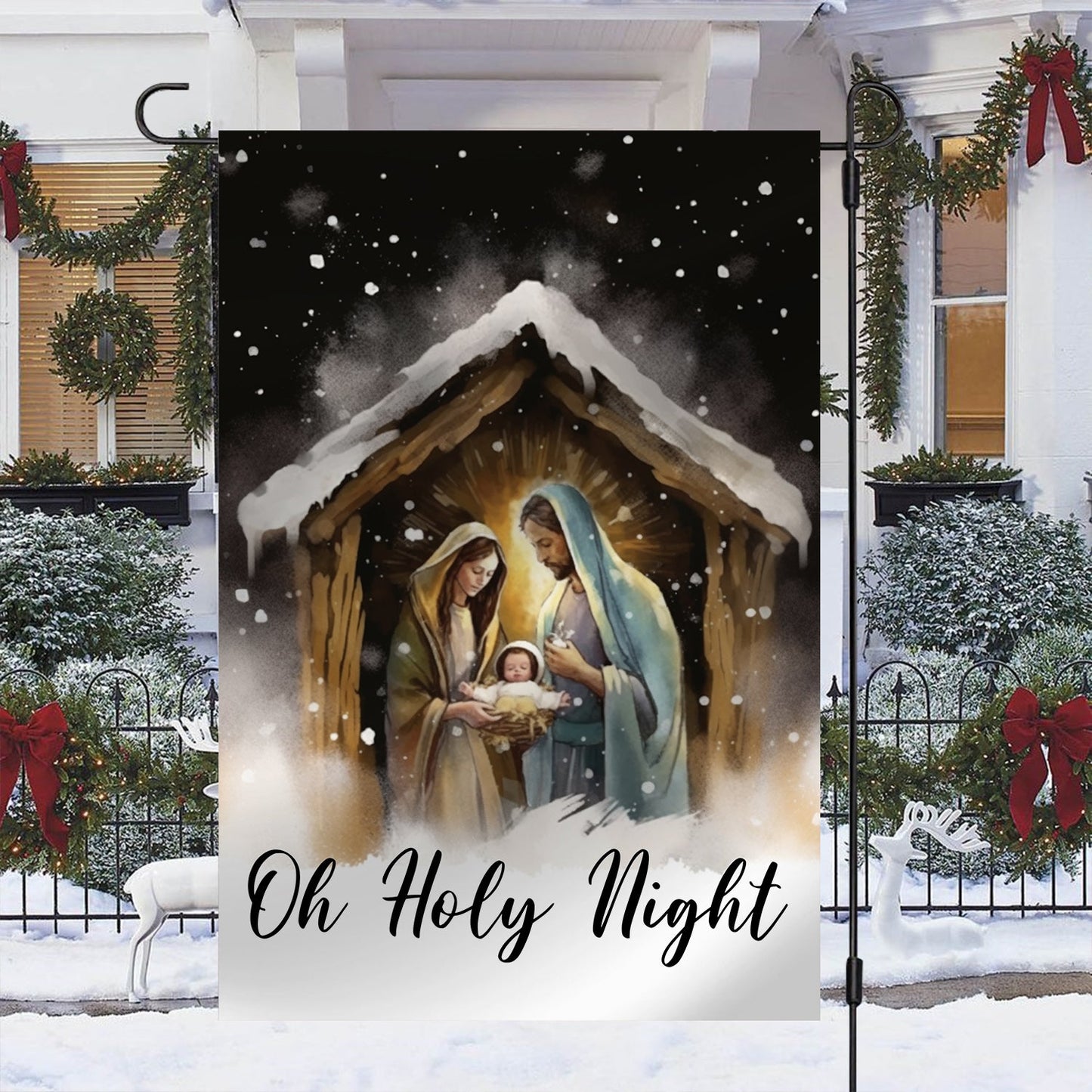 Oh Holy Night A Celebration of God's Love Christmas Garden Flag - House Flag, Nativity Religious Winter Jesus Christians Flag Gift