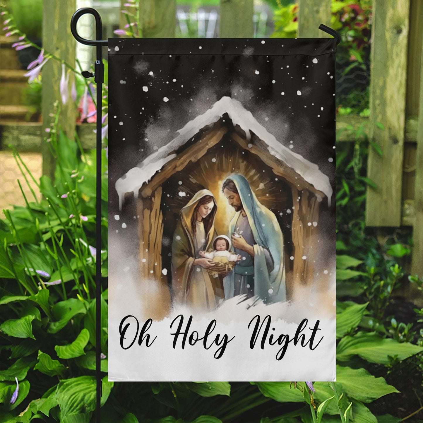 Oh Holy Night A Celebration of God's Love Christmas Garden Flag - House Flag, Nativity Religious Winter Jesus Christians Flag Gift