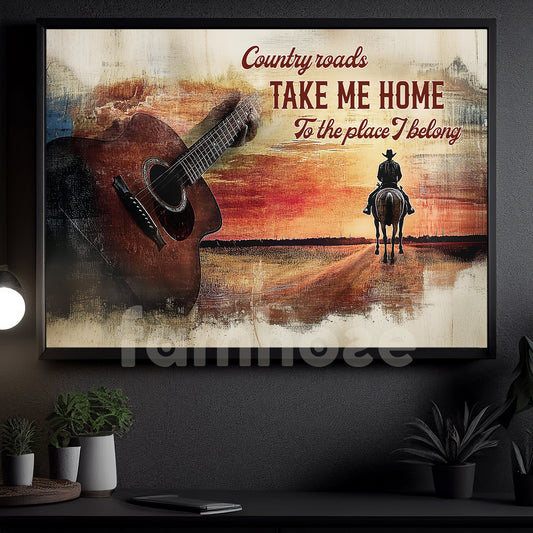 Vintage Cowboy Canvas Painting, Take Me Home Wall Art Decor, Poster Gift For Cowboy Lovers, Horse Lovers