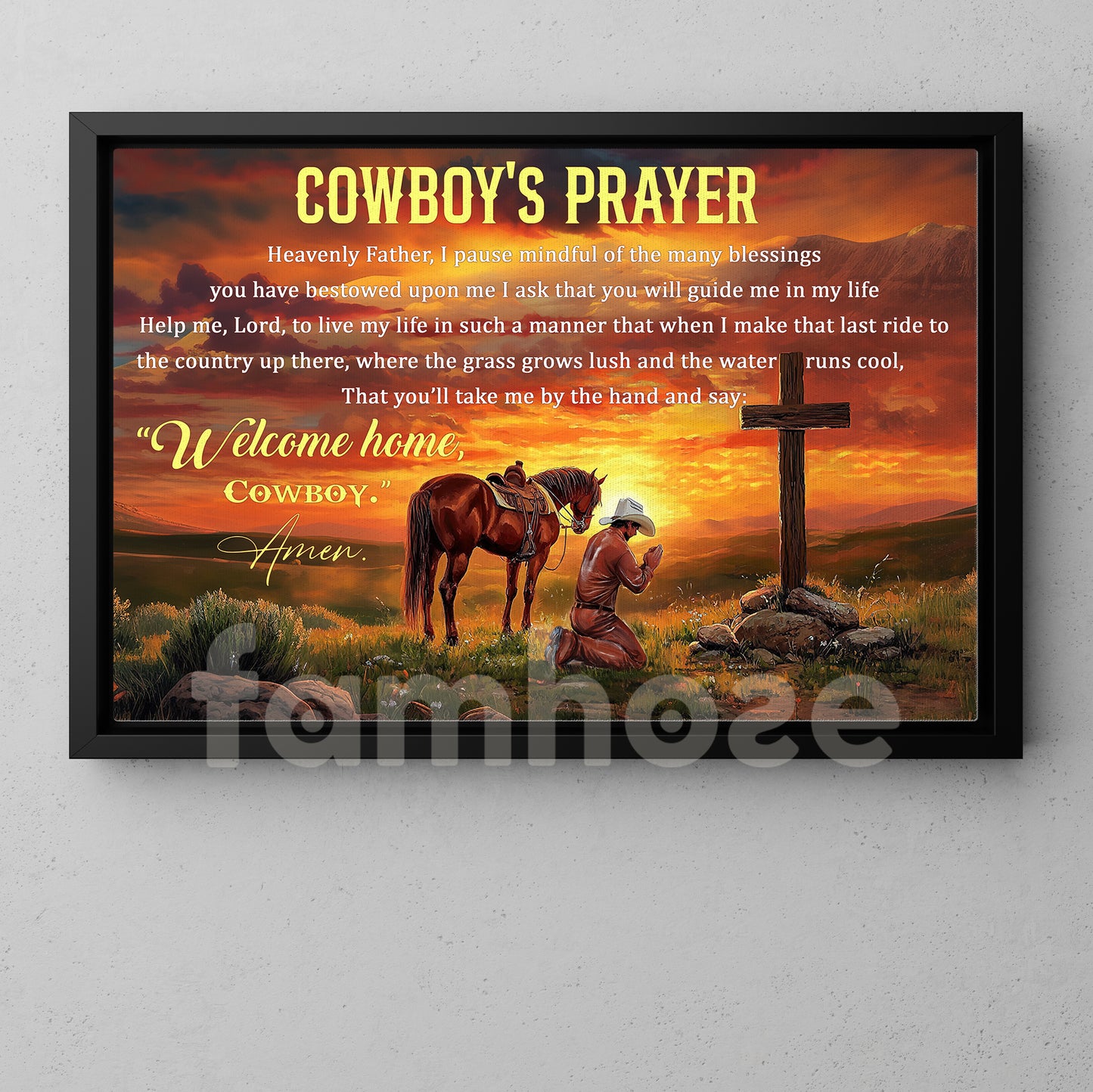 Cowboy & God Canvas Painting, Cowboy's Prayer Wall Art Decor, Poster Gift For Cowboy Lovers, God Lovers