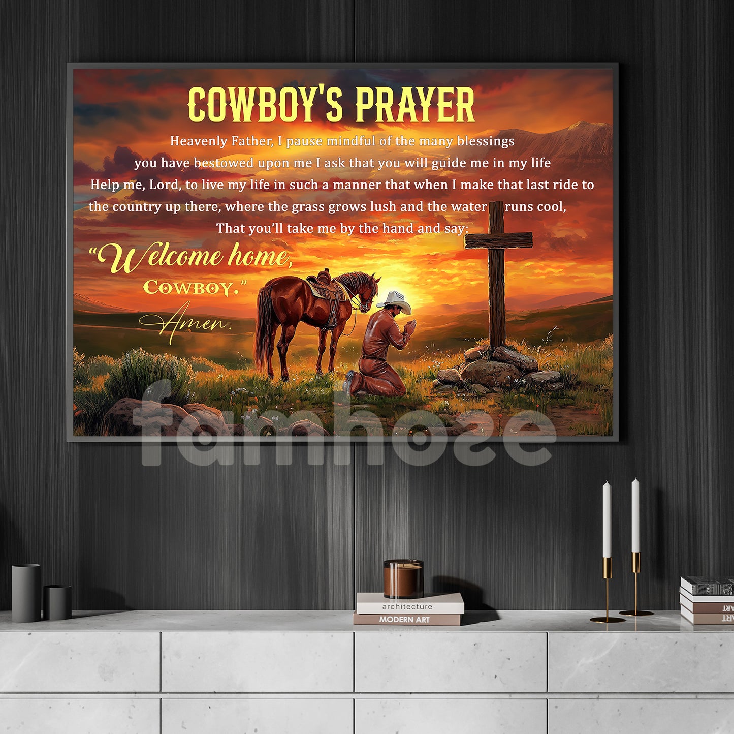 Cowboy & God Canvas Painting, Cowboy's Prayer Wall Art Decor, Poster Gift For Cowboy Lovers, God Lovers