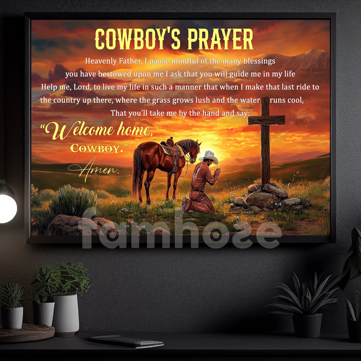 Cowboy & God Canvas Painting, Cowboy's Prayer Wall Art Decor, Poster Gift For Cowboy Lovers, God Lovers