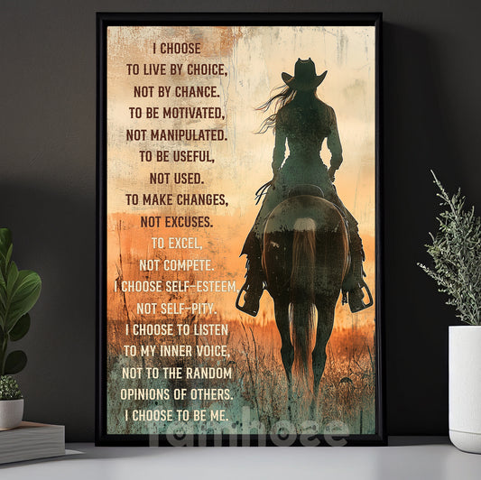 Cowgirl Canvas Painting, I Choose To Live By Choice, Rodeo Wall Art Decor, Poster Gift For Horse Lovers