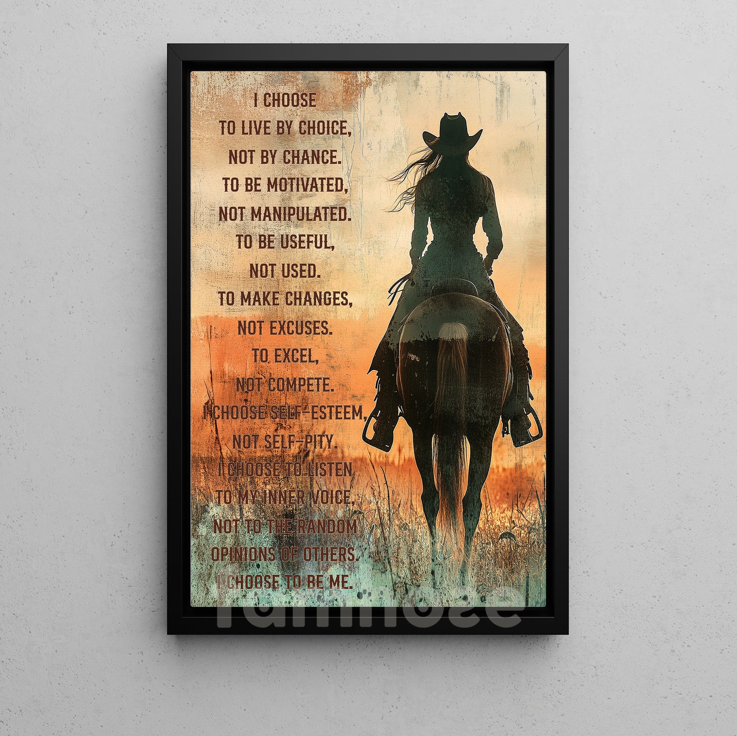 Cowgirl Canvas Painting, I Choose To Live By Choice, Rodeo Wall Art Decor, Poster Gift For Horse Lovers