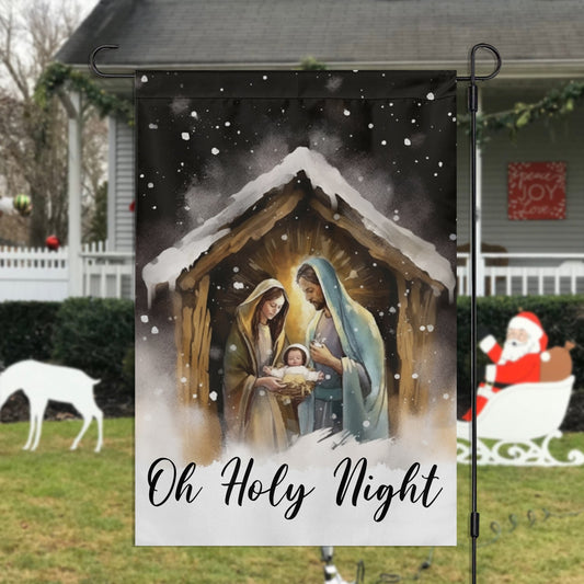 Oh Holy Night A Celebration of God's Love Christmas Garden Flag - House Flag, Nativity Religious Winter Jesus Christians Flag Gift