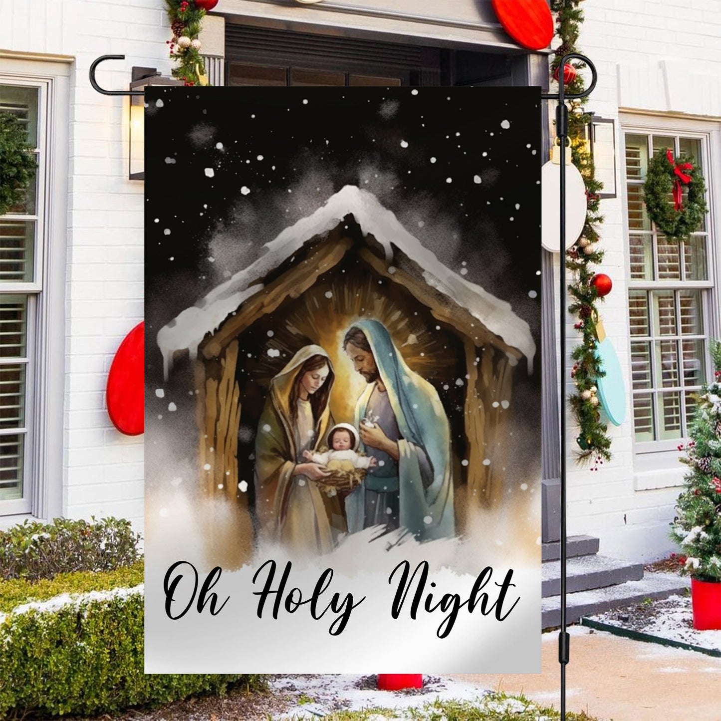 Oh Holy Night A Celebration of God's Love Christmas Garden Flag - House Flag, Nativity Religious Winter Jesus Christians Flag Gift